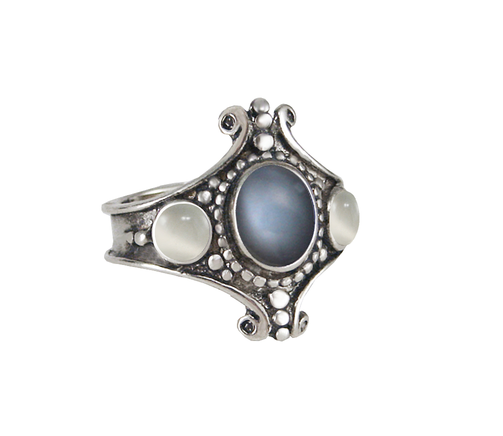 Sterling Silver Imperial Ring With Grey Moonstone And White Moonstone Size 7